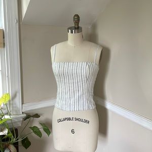 Reformation linen striped top, ruched back, zip up, size 4 or small